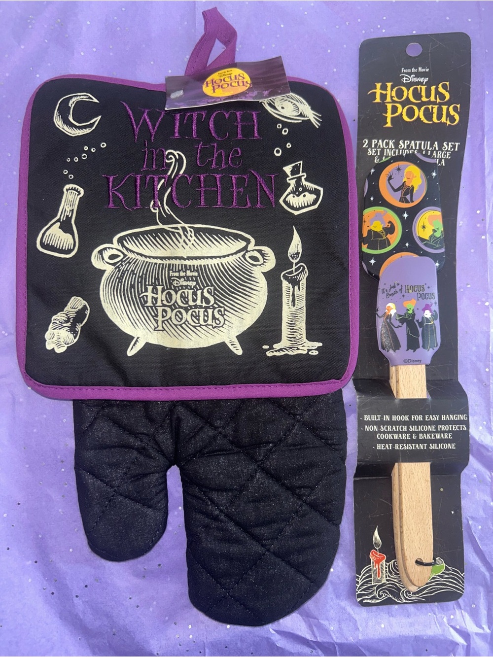 Hocus Pocus Oven Mitt and Pot Holder & 2 pack Spatula Set